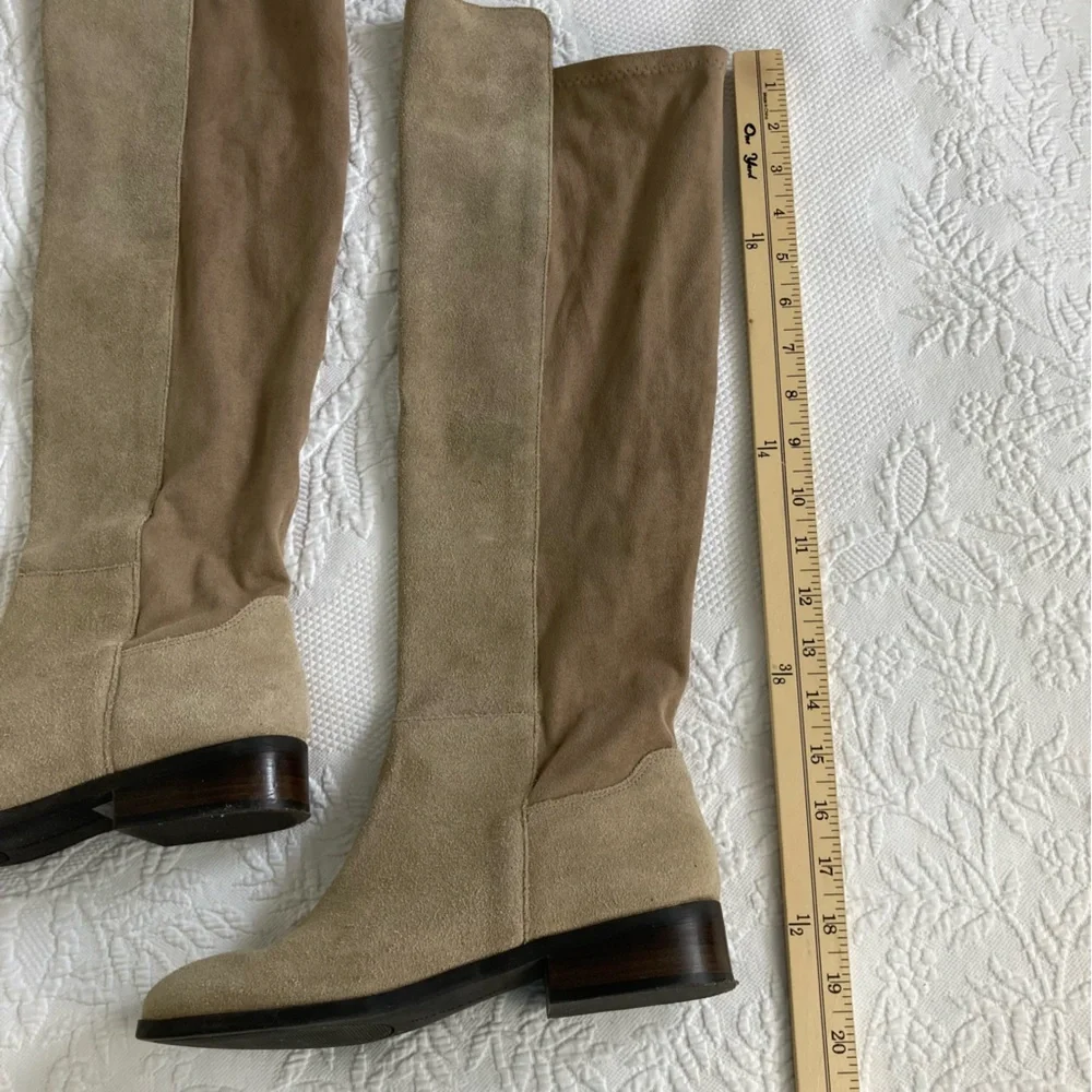 Lucky Brand Calypso Tall Boots Women 8M Suede Leather Beige Minimalist Old Money